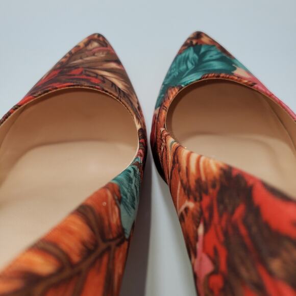 Leaf pattern Fall High heel Women US SIZE 5 decorative sexy green red brown - Picture 9 of 14